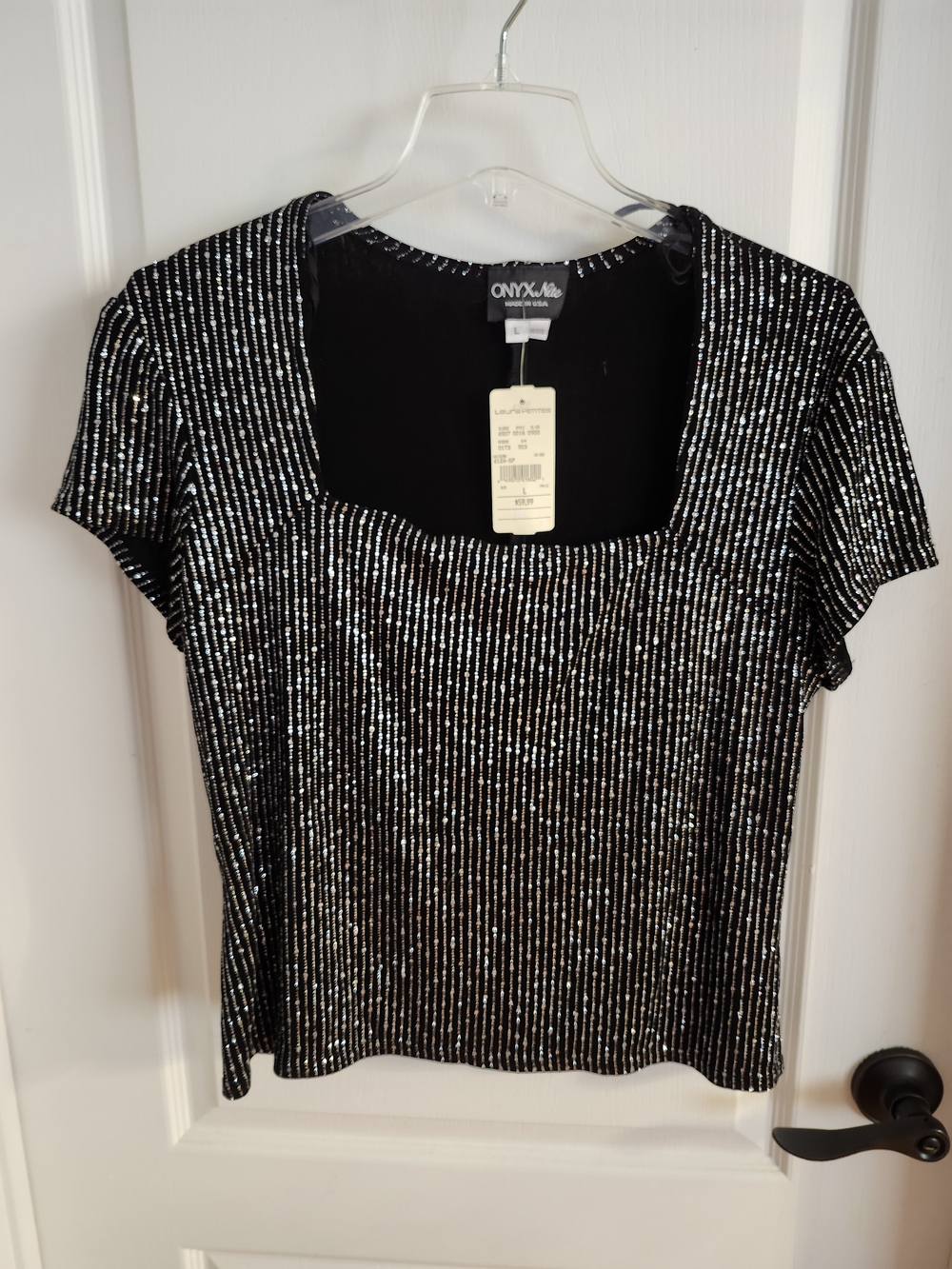 Onyx Nite Black Short Sleeve Square Neck Top
